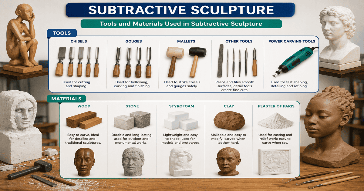 Subtractive Processes In 3-D Art Forms for SHS 2 Art & Design Studio – Educational Illustration
