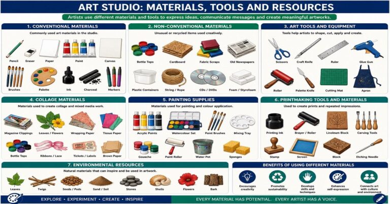 Concept Of Materials, Tools And Methods for SHS 1 Art & Design Studio – Educational Illustration