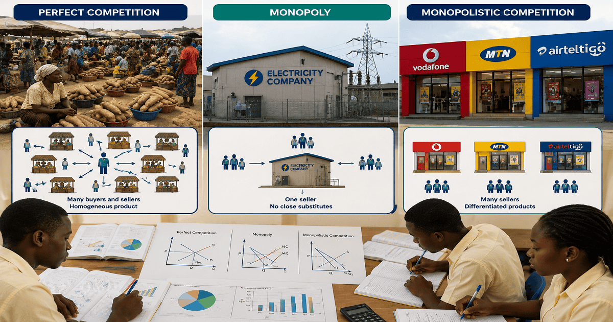 Market Structure for SHS 2 Economics – Educational Illustration