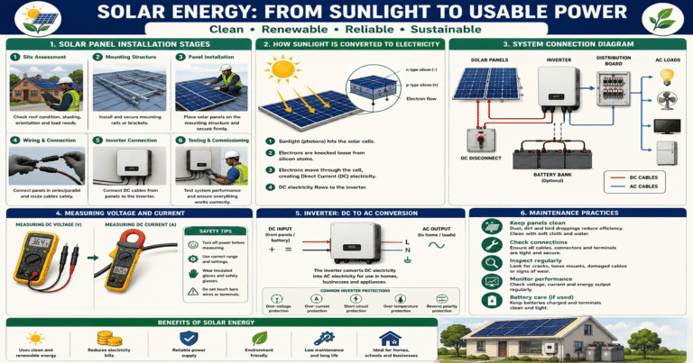 How Solar Panels Are Set Up In Ghana for SHS 1 General Science – Educational Illustration