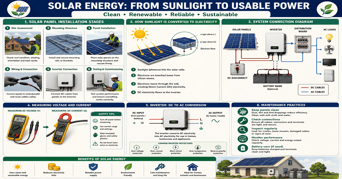 How Solar Panels Are Set Up In Ghana for SHS 1 General Science – Educational Illustration