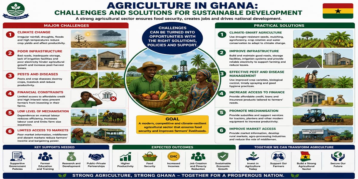 Challenges And Solutions To The Agricultural Sector In Ghana for SHS 2 Economics – Educational Illustration