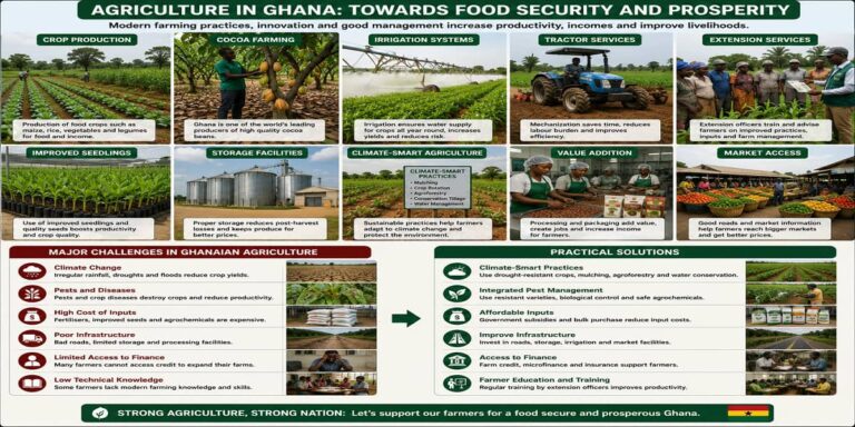 Challenges And Solutions To The Agricultural Sector In Ghana for SHS 2 Economics – Educational Illustration