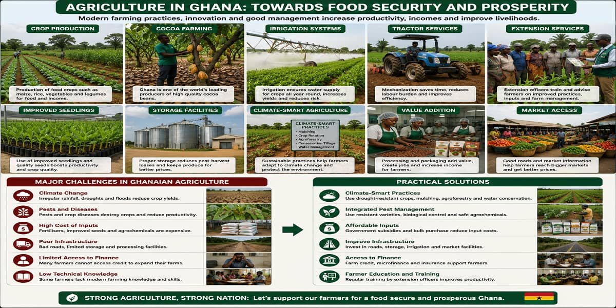 Challenges And Solutions To The Agricultural Sector In Ghana for SHS 2 Economics – Educational Illustration