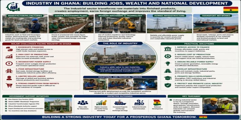 Challenges And Solutions To The Secondary Industrial Sector In Ghana for SHS 2 Economics – Educational Illustration