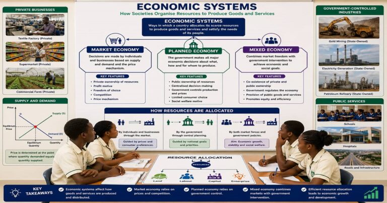 The Economic System for SHS 1 Economics – Educational Illustration