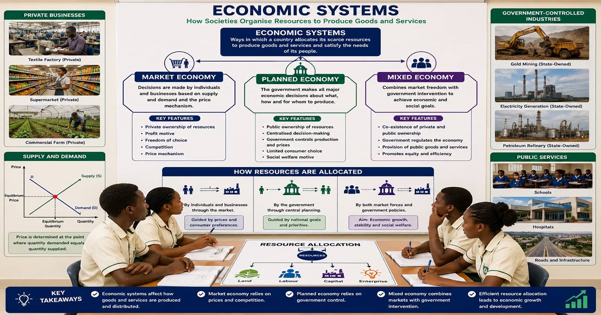 The Economic System for SHS 1 Economics – Educational Illustration