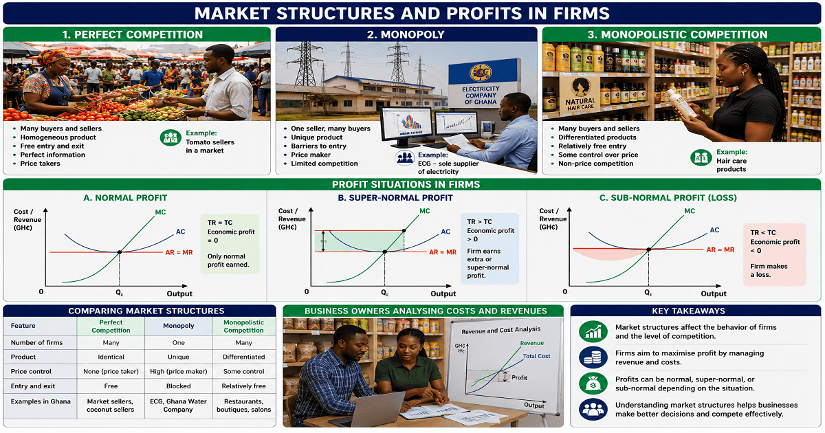 Types Of Profits In Each Market Structure for SHS 2 Economics – Educational Illustration