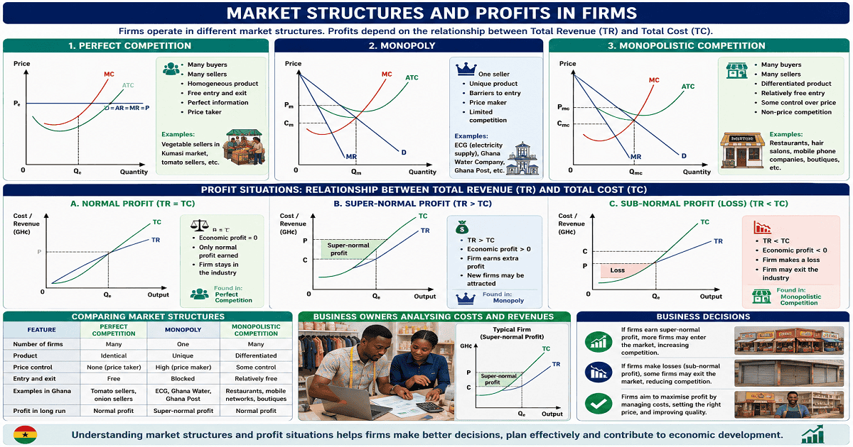Types Of Profits In Each Market Structure for SHS 2 Economics – Educational Illustration
