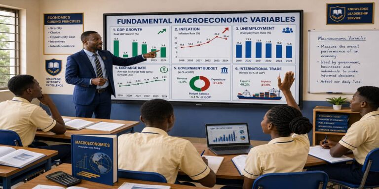 The Fundamental Macroeconomic Variables for SHS 1 Economics – Educational Illustration