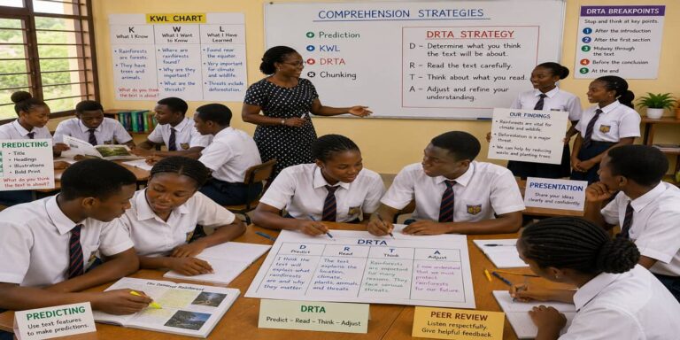 Analysing Nonfiction Texts for SHS 1 English Language – Educational Illustration