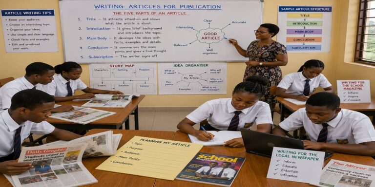 Article Writing for SHS 1 English Language – Educational Illustration