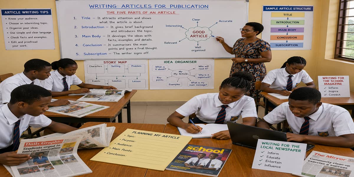 Article Writing for SHS 1 English Language – Educational Illustration