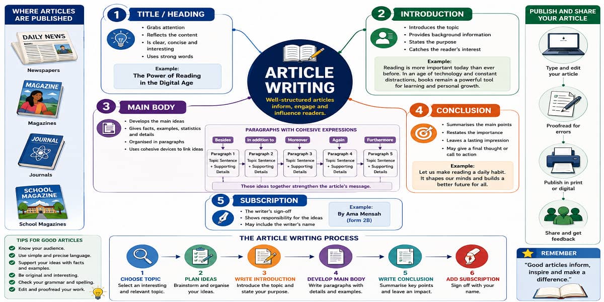 Article Writing for SHS 1 English Language – Educational Illustration