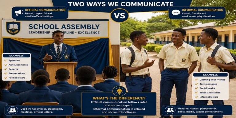 Formal and Informal Language Use for SHS 1 English Language – Educational Illustration