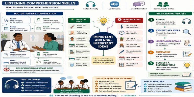 Important and Non-important Ideas for SHS 1 English Language – Educational Illustration
