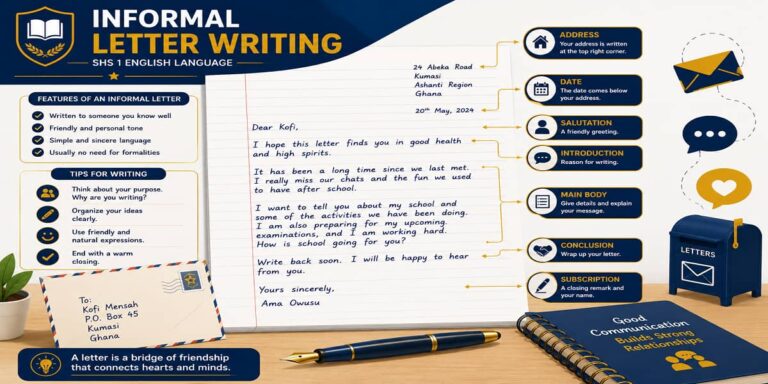 Informal Letter Writing for SHS 1 English Language – Educational Illustration