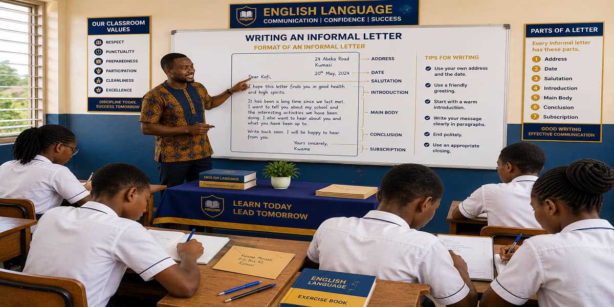 Informal Letter Writing for SHS 1 English Language – Educational Illustration