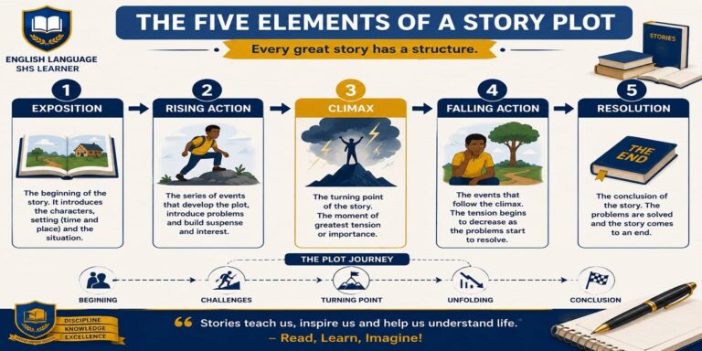 The Structure of a Plot for SHS 1 English Language – Educational Illustration