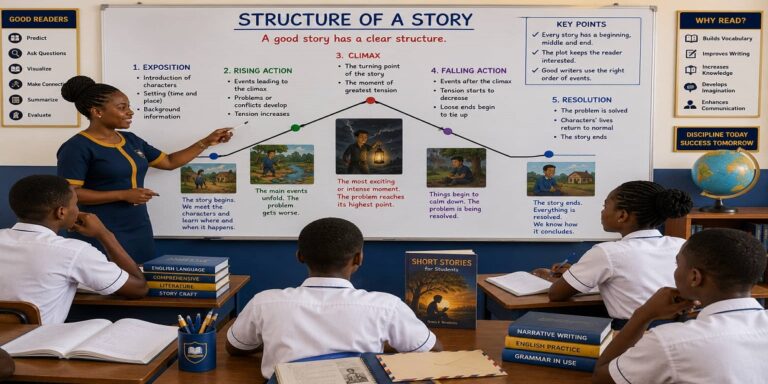 The Structure of a Plot for SHS 1 English Language – Educational Illustration
