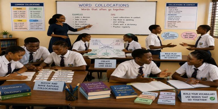 Word Collocations (Best Linkages) for SHS 2 English Language – Educational Illustration