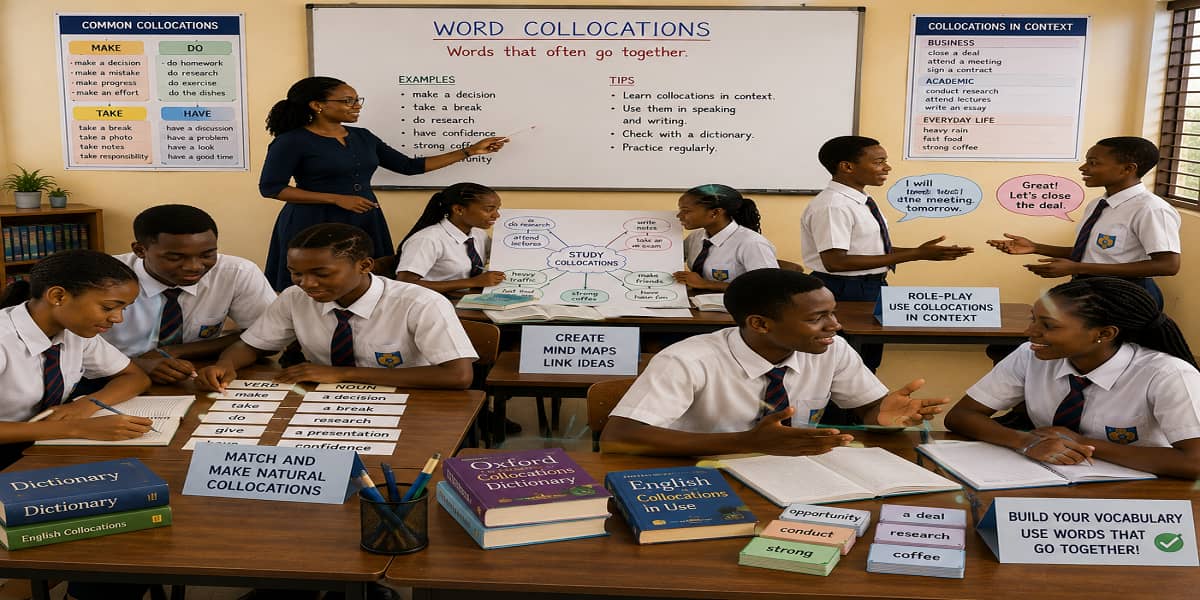 Word Collocations (Best Linkages) for SHS 2 English Language – Educational Illustration