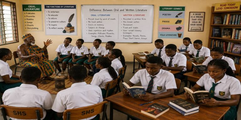 Difference Between Oral and Written Literature for SHS 1 Literature-in-English – Educational Illustration