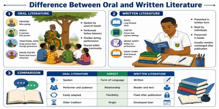 Difference Between Oral and Written Literature for SHS 1 Literature-in-English – Educational Illustration