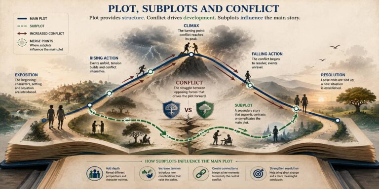 SHS 1 Literature-in-English learners analysing plot, subplots and conflict through a plot pyramid.