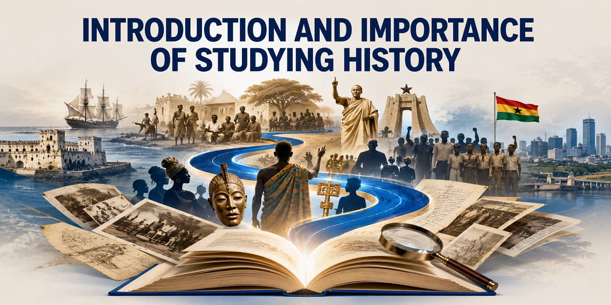 Ghanaian SHS students examining historical records and photographs while learning how History involves inquiry, interpretation and understanding the past.