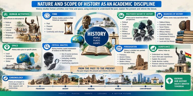 Ghanaian SHS students studying History through timelines, maps and multiple perspectives in a classroom.