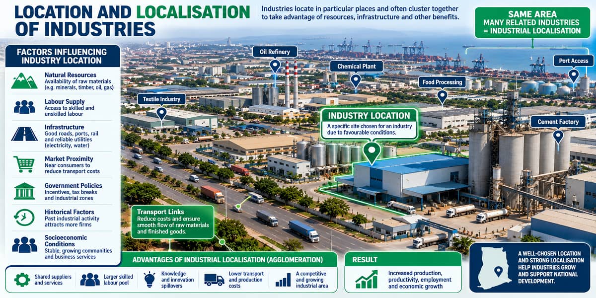 Ghanaian industrial area illustrating the location and localisation of industries.