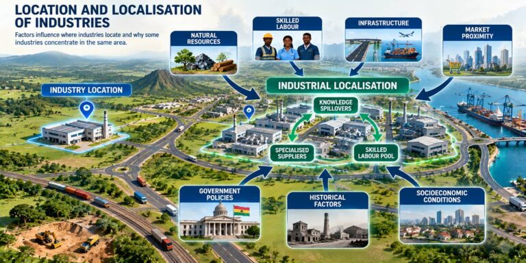 Ghanaian industrial area illustrating the location and localisation of industries.