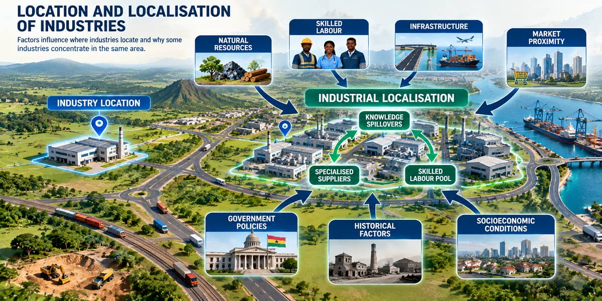 Ghanaian industrial area illustrating the location and localisation of industries.